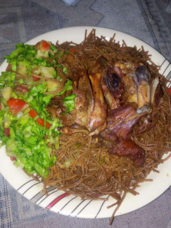 A picture of Brown spaghetti.