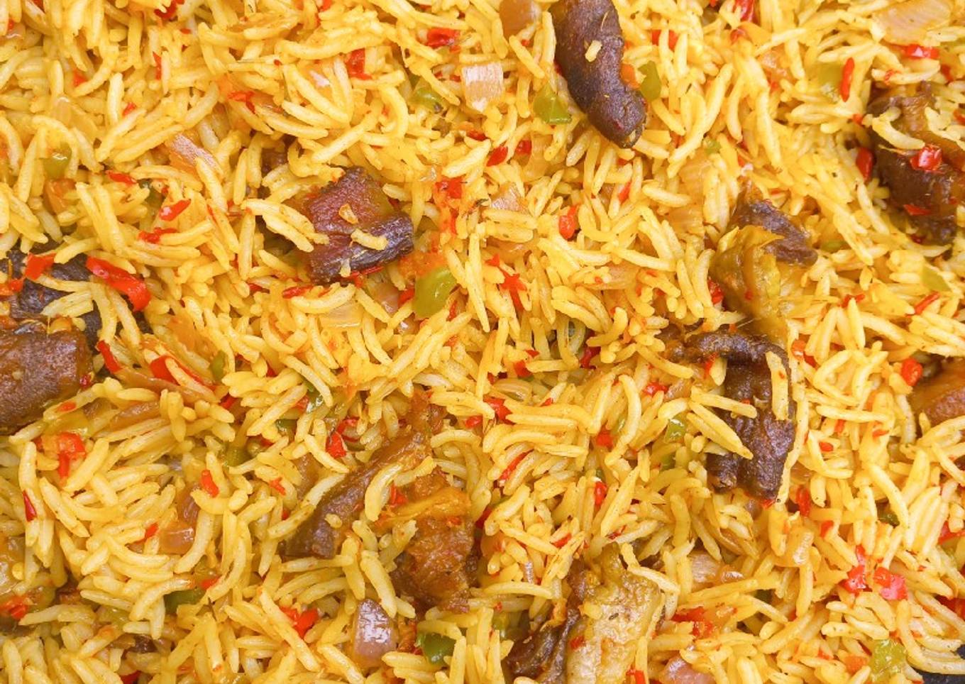 Peppered Goat Meat (Asun) Rice