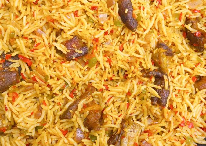 Peppered Goat Meat (Asun) Rice Recipe by Bakers spice - Cookpad