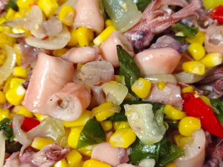 Cara Sederhana Menyiapkan Resep  Cumi asin dan jagung manis yang Enak Banget, Sempurna