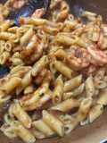 Penne with Eggplant Cream and Shrimp