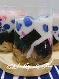 Grass Jelly Dessert with Water Chestnut, Tapioca Pearls, and Coconut Milk