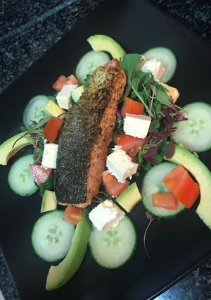 A picture of Healthy Spicy Seared Salmon & Salad.