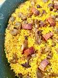 Arroz con mollejas, setas y torreznos