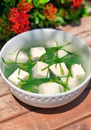 Hình của món Canh Bông Hẹ Đậu Hũ (Món Chay).