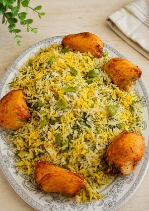 عکسی از دستور شوید باقالی پلو با مرغ