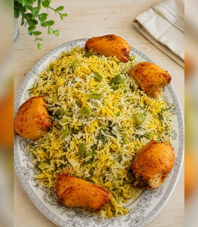عکسی از دستور شوید باقالی پلو با مرغ