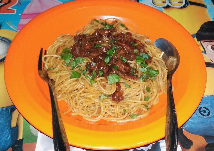 Langkah Mudah untuk Menyiapkan Spaghetti sapi lada Hitam Ala2 saya Anti Gagal