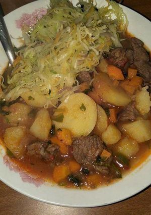 A picture of Beef Stew with potatoes.