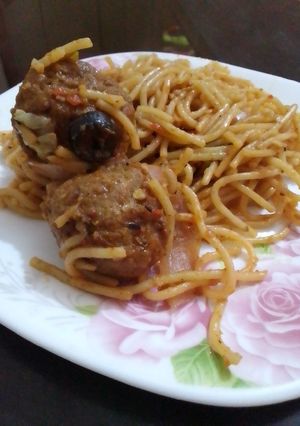 A picture of Kofta Spaghetti 🍝🍝🍝.