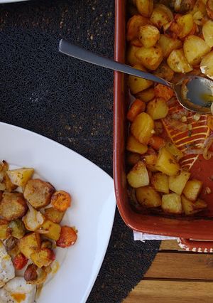 Foto de Lombos de pescada assados com legumes