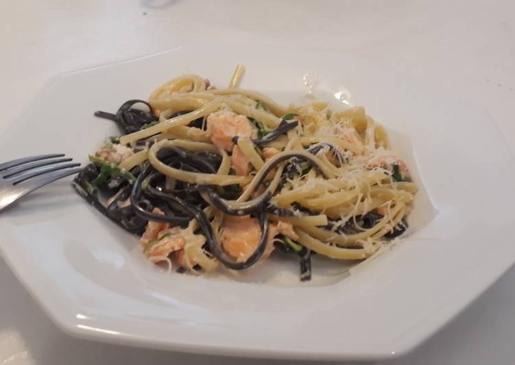 * Macarrão com salmão e alho poró - Gozhowgos