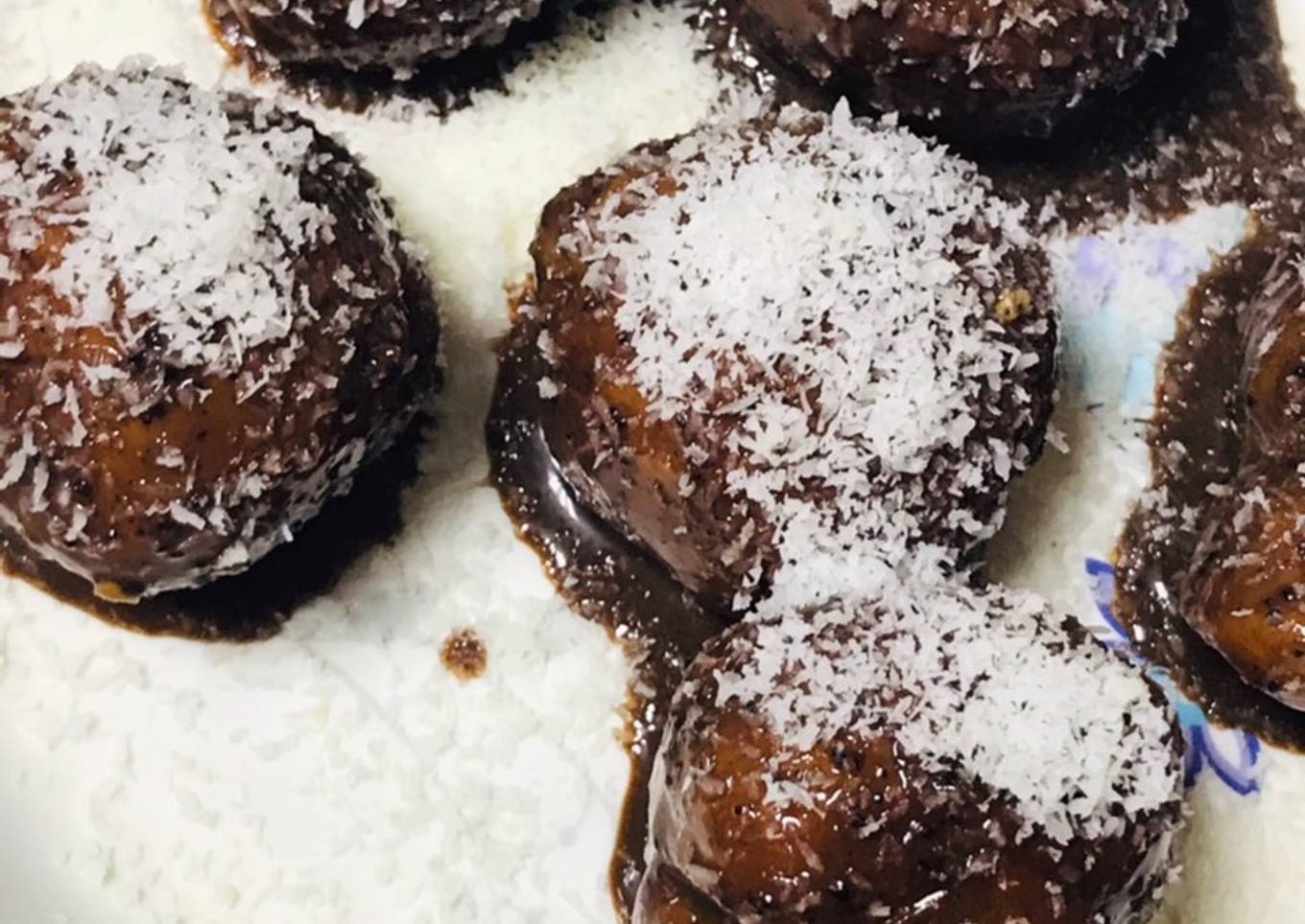 Baby doughnuts with coconut & chocolate topping