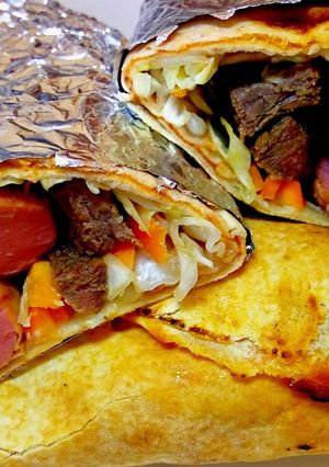 A picture of Beef and chicken Sausage shawarma combo.