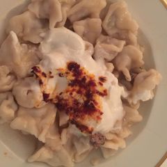 A picture of Manti (Turkish Dumplings).