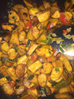 A picture of Fried Sweet Potatoes Mixed With Vegetables Sauce.