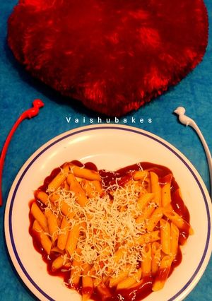 A picture of Valentine's Day special Red Sauce Penne Pasta.