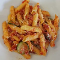 Garganelli with courgette and speck A picture of Garganelli with courgette and speck.