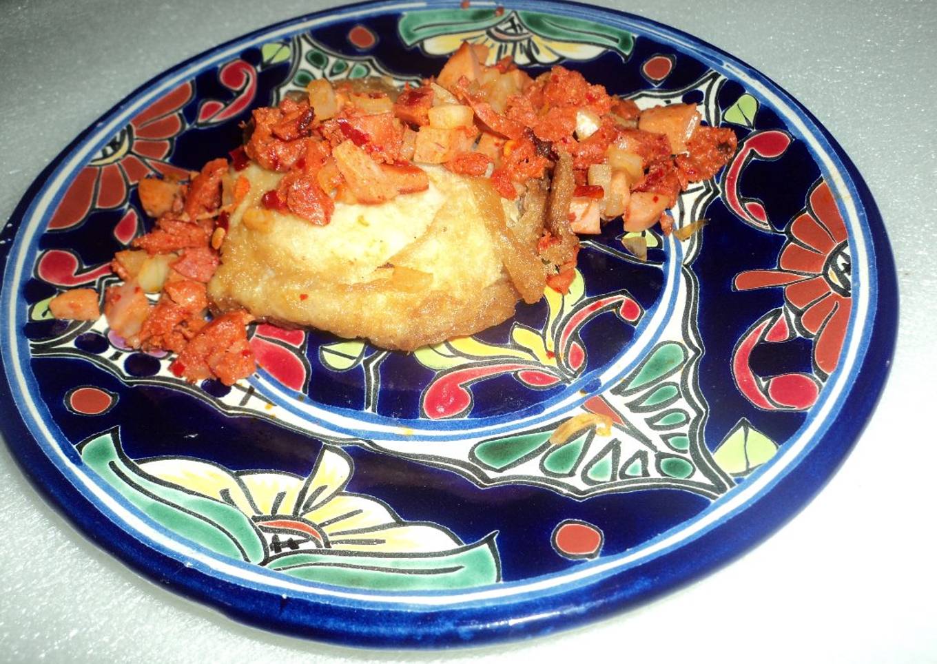 Tortas de camote con papas y chorizo al rancho del ocote