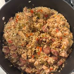 A picture of Jambalaya made with Grilled Chicken and Chicken Apple Sausage.