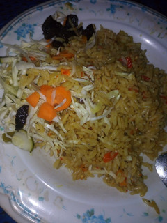 A picture of Jellop rice with veges.