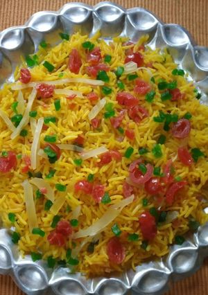 A picture of Kesariya Bhaat (Saffron Rice Dessert).