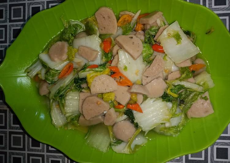 Cara Buat Cah sawi putih bakso Kekinian