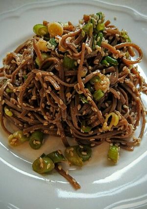 A picture of SarahsBD - Soba Noodles with Spring onions and Sesame seeds.