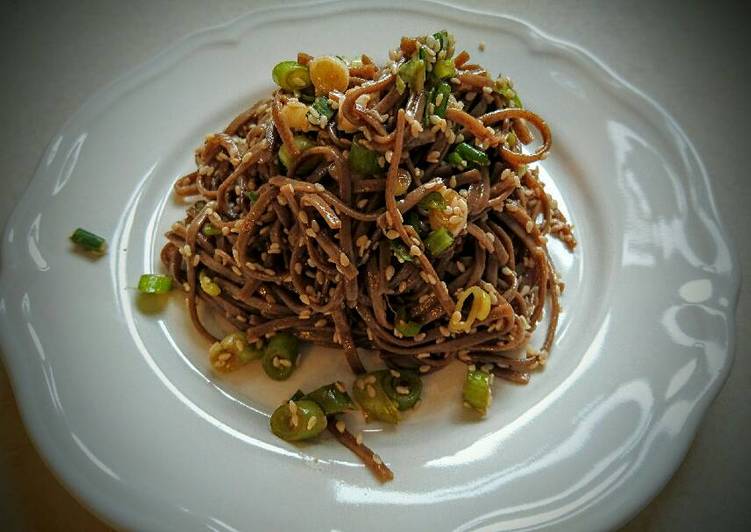 Steps to Make Quick SarahsBD - Soba Noodles with Spring onions and Sesame seeds