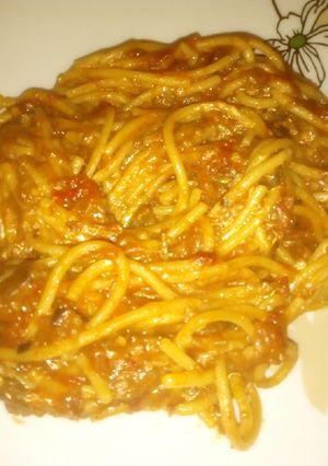O poză a rețetei Spaghete integrale cu zacuscă cu ciuperci.