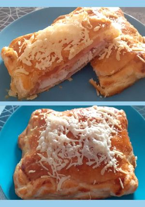 Una foto de Hojaldre de pollo, jamón y queso