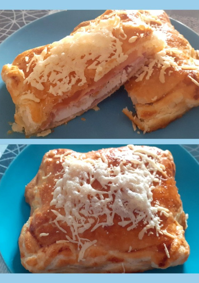 Una foto de Hojaldre de pollo, jamón y queso