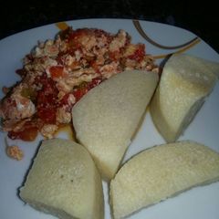 A picture of Boiled Yam & Egg Sauce.