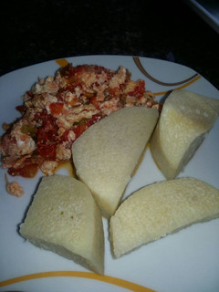 A picture of Boiled Yam & Egg Sauce.