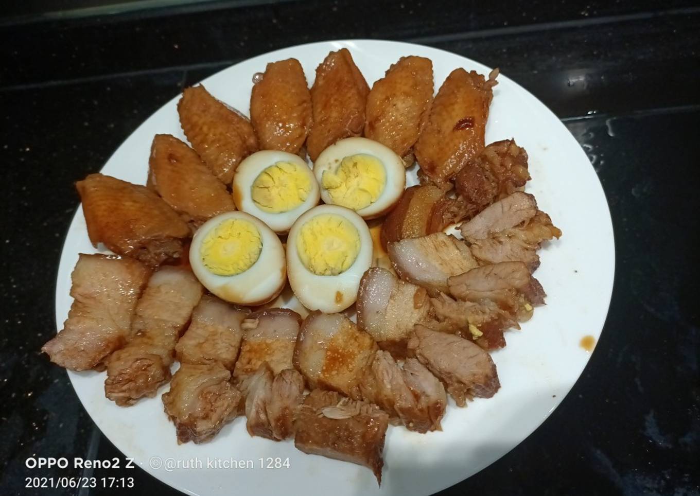 Braised Pork Belly, Chicken Wings & Eggs Chinese Style