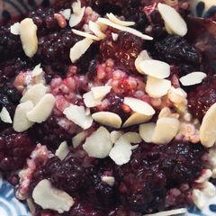 A picture of Blackberry and cardamom rice pudding - vegan.