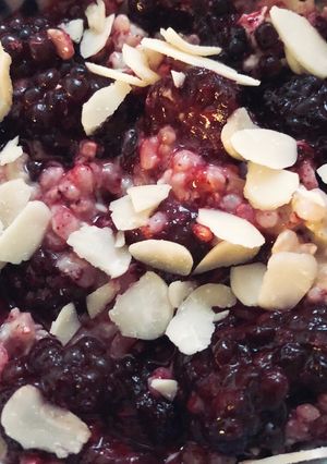 A picture of Blackberry and cardamom rice pudding - vegan.