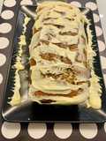 Plum-cake marmorizzato al mirtillo nero con ganache di cioccolato bianco