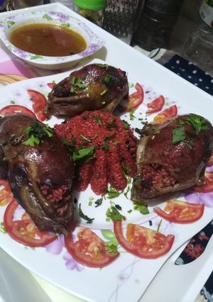 صورة لوصفة حمام محشي 😋 لحم مفروم والارز 🎉 مشوي على الفحم 🌶️🌶️