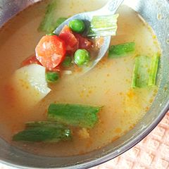 A picture of Veggies with Potato Soup.