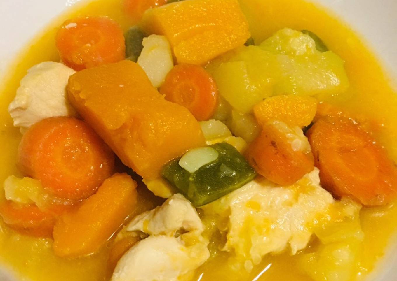 Caldo de verduras con trozos de pollo π₯π₯¦π₯π
