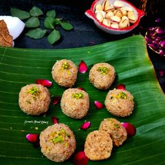 A picture of Coconut Laddu with Jaggery.