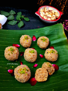 A picture of Coconut Laddu with Jaggery.