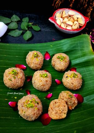 A picture of Coconut Laddu with Jaggery.