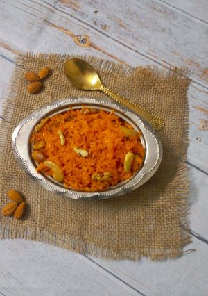 A picture of Kesariya sweet pulao.