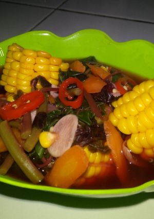 Foto resep Sayur Bayam Ungu, Jagung Manis dan Wortel
