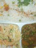 Vegetable rice and beef stew served with coslaw salad