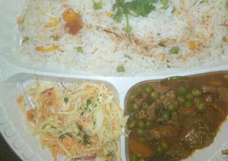 Recipe of Homemade Vegetable rice and beef stew served with coslaw salad