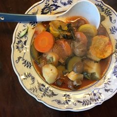 A picture of California Farm Zucchini Potato Gochujang Stew.