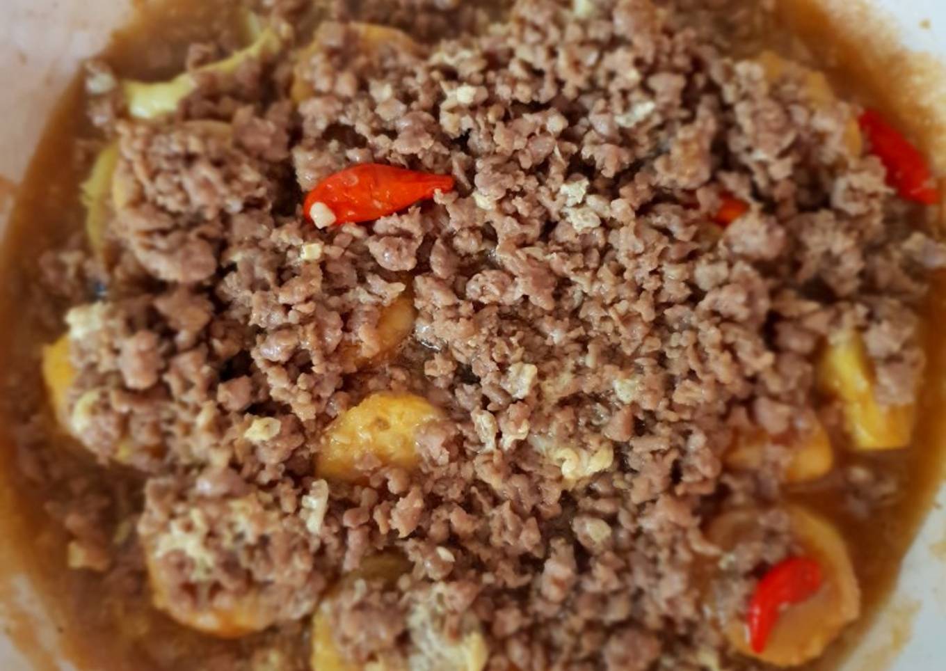 Tahu jepang daging cincang (Hot plate egg tofu)